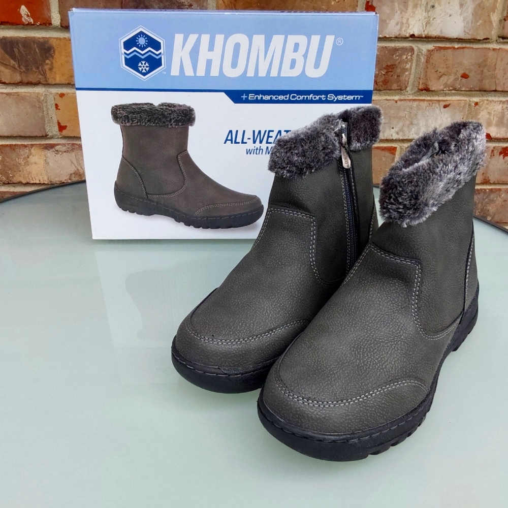 New! Khombu All-weather Zip-up Ankle Boots with Memory Foam, Charcoal Gray, W 9